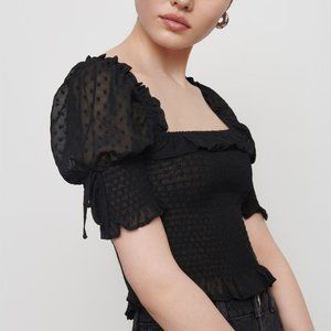 Dynamite Puff Sleeve Smocked Chiffon Top